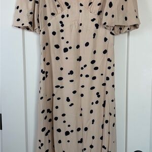 Cream Polka Dot Midi Dress with Puff Sleeves
